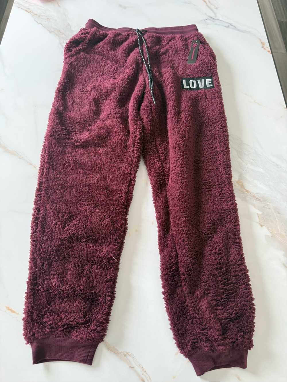 LOVE Cozy Plush Joggers for Kids - Burgundy